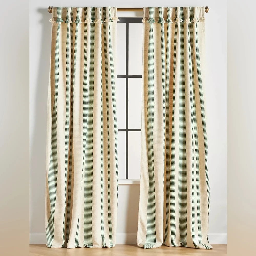 New Anthropologie Pieced Stripe Cotton Blend Woven Curtain Size 50” x 84”